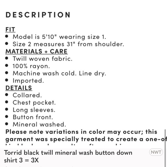 Torrid black mineral wash button down shirt size 3X - Picture 4 of 5
